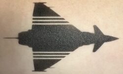 An image of an RAF typhoon design based on the D-Day FMOG livery. Created and Designed by Rebels Airbrush Tattoos who supply temporary airbrush tattoos and face painting in Spalding.